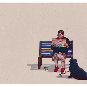 Señora en el banco con perro