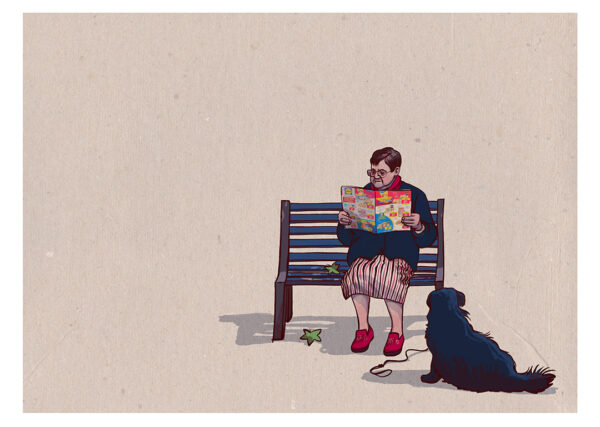 Señora en el banco con perro